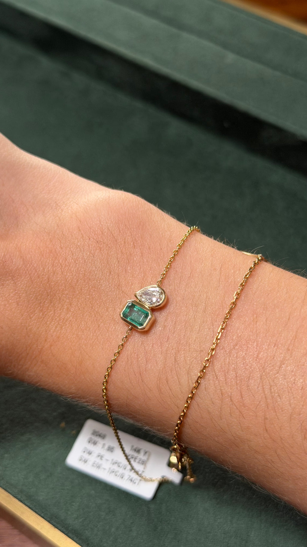 Bezel Emerald & Pear Diamond Bracelet