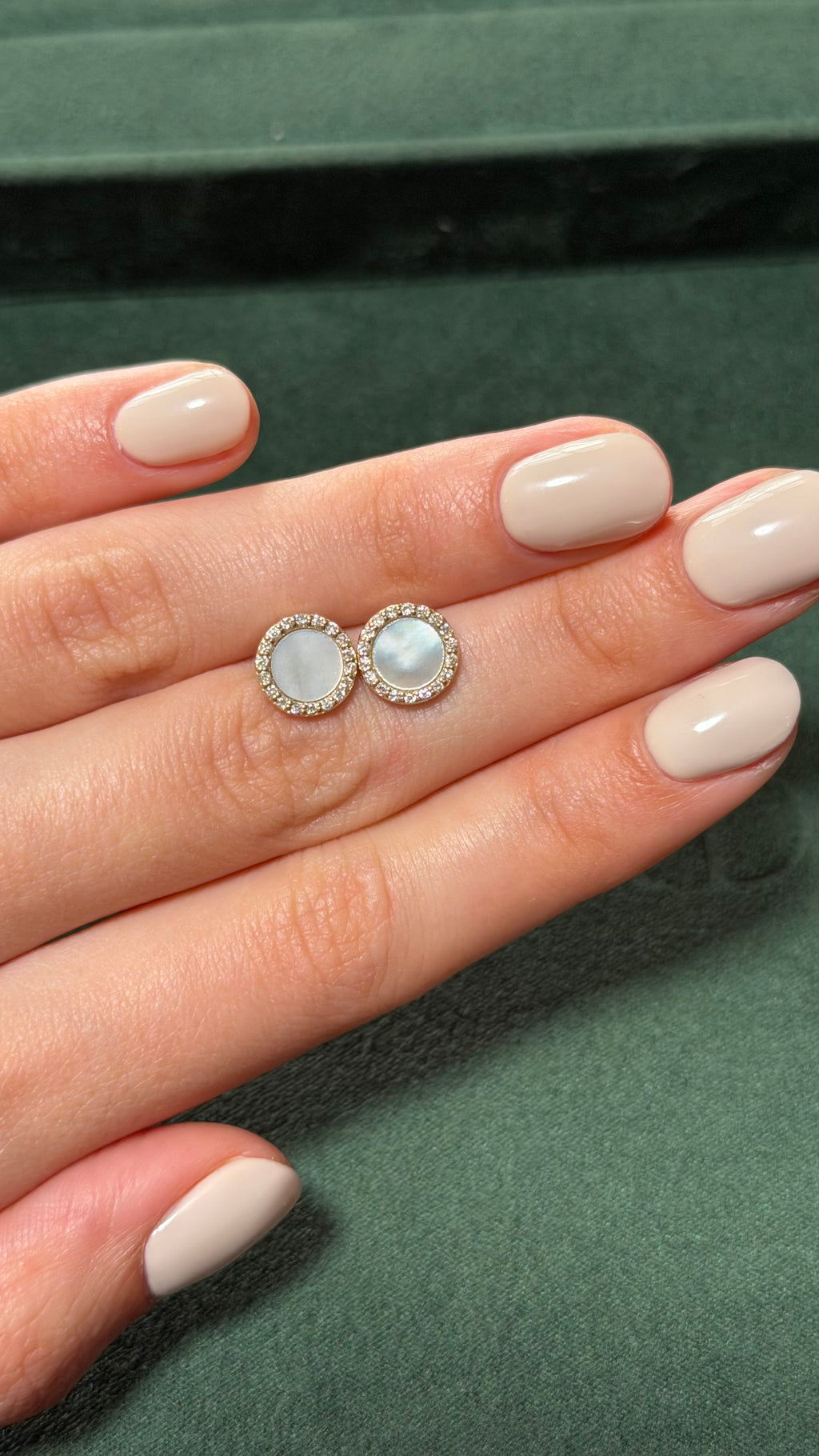 Mother of Pearl with Diamonds Round Earrings