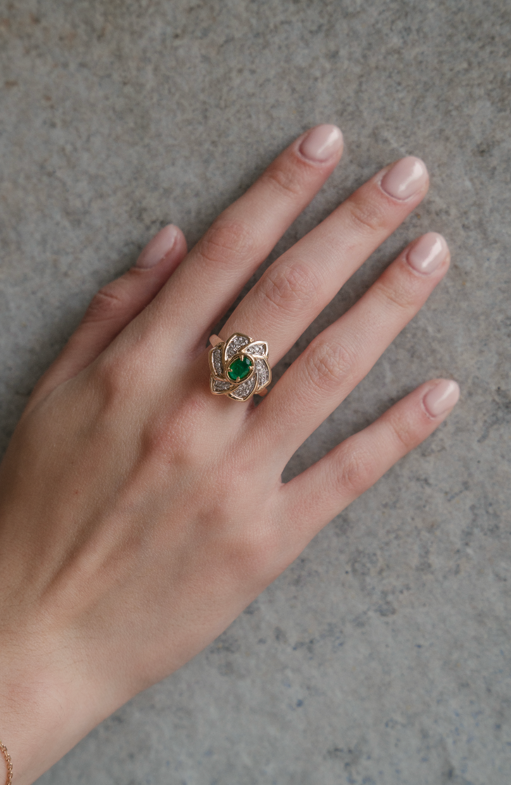 Flower Emerald and Diamond Ring