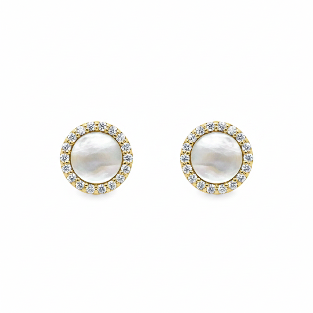 Mother of Pearl with Diamonds Round Earrings
