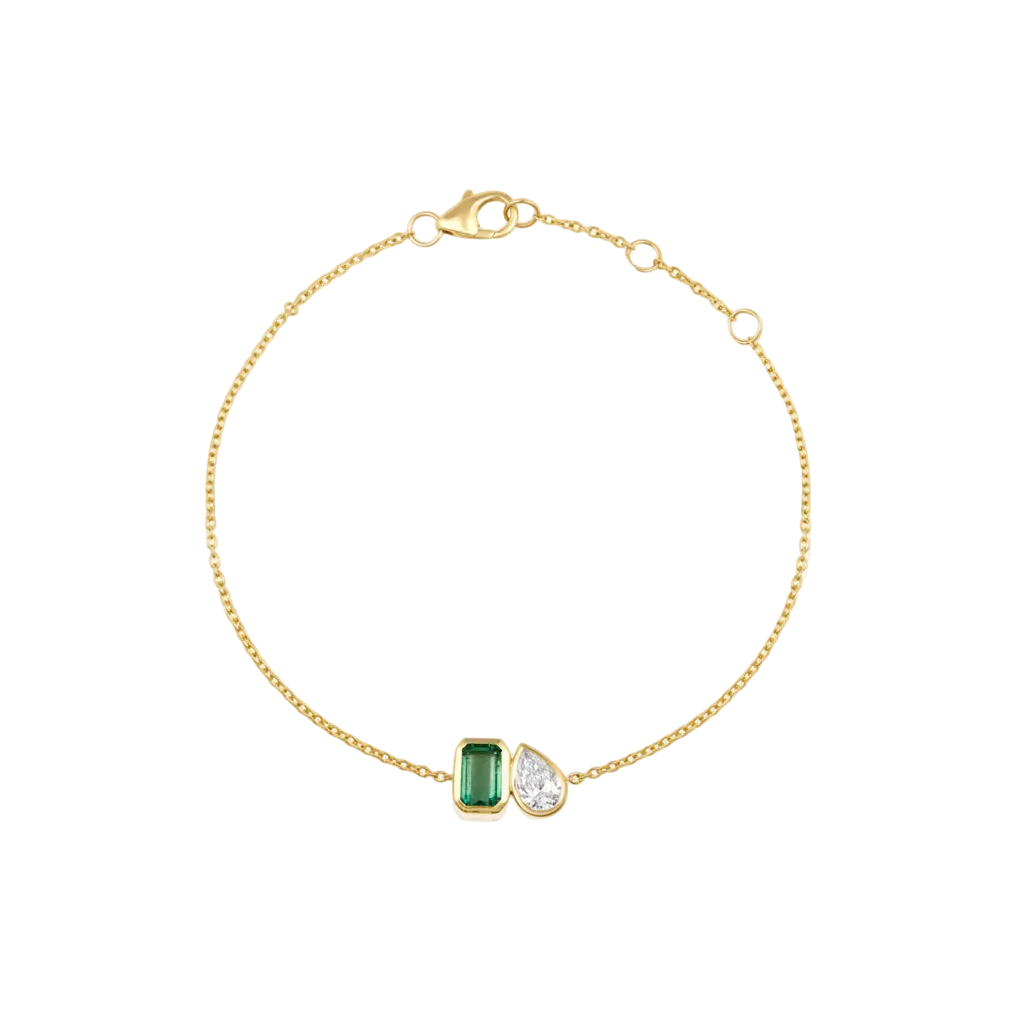 Bezel Emerald & Pear Diamond Bracelet