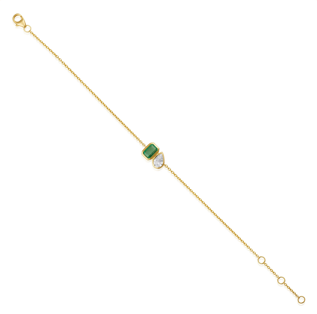 Bezel Emerald & Pear Diamond Bracelet