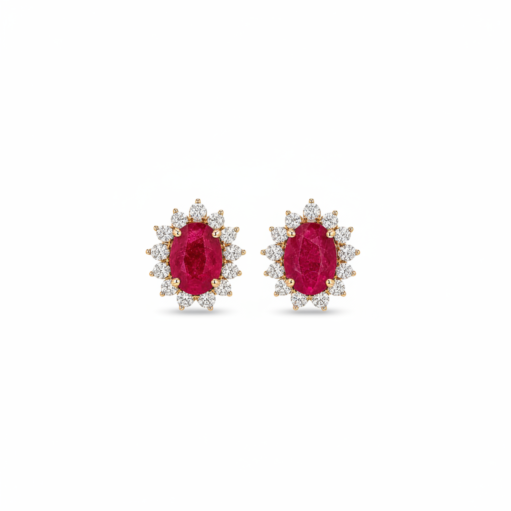 Ruby Halo Stud Earrings