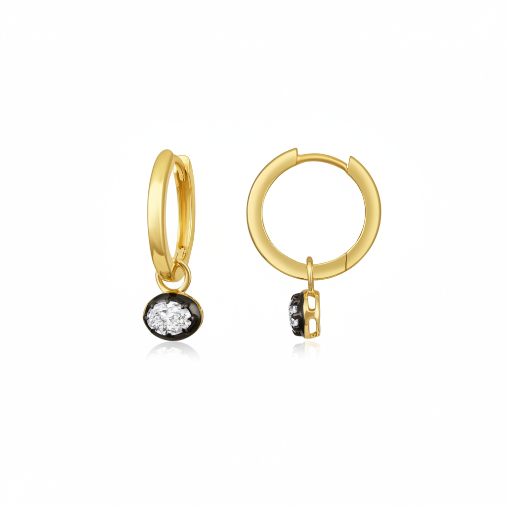 Oval Diamond Drop Huggies