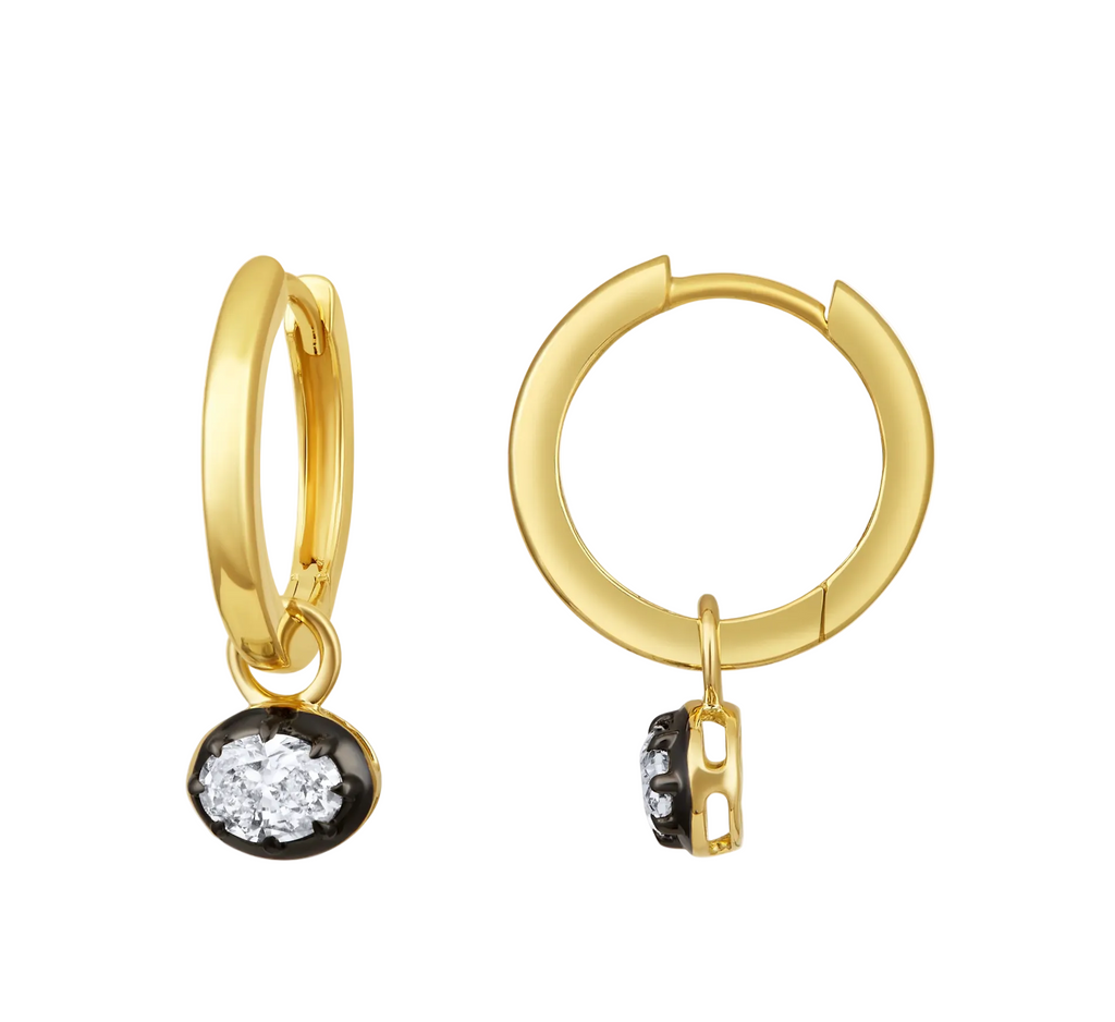 Oval Diamond Drop Huggies