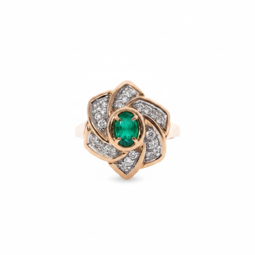 Flower Emerald and Diamond Ring
